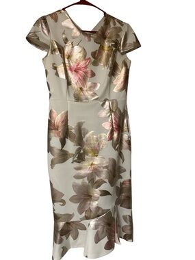 Alexa B nites Floral Jacquard Dress in Cream and Metallic Pink SZ 6